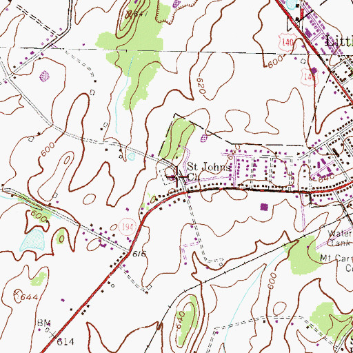 Topographic Map of Saint Johns Church, PA