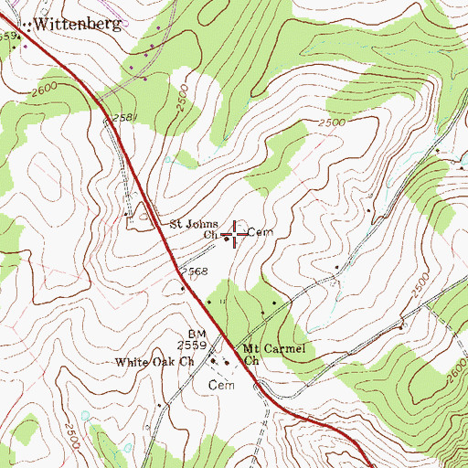 Topographic Map of Saint Johns Church, PA