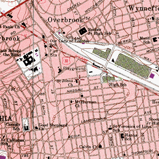 Topographic Map of Saint Johns Church, PA