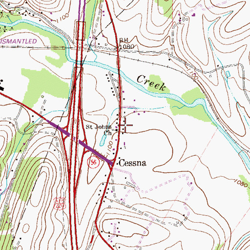 Topographic Map of Saint Johns Church, PA