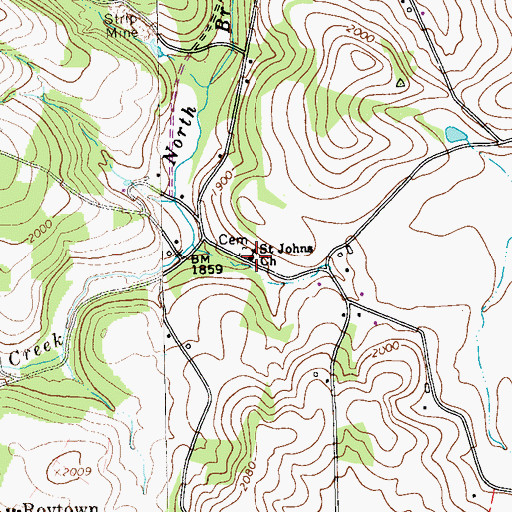 Topographic Map of Saint Johns Church, PA