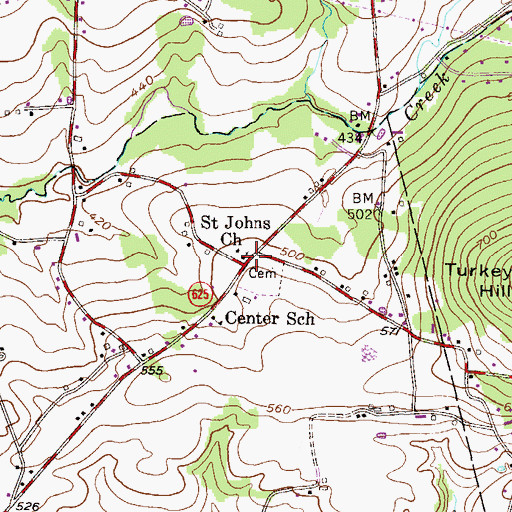 Topographic Map of Saint Johns Church, PA