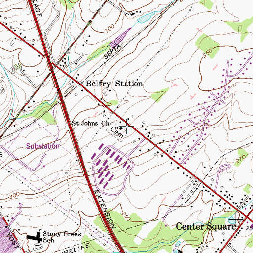 Topographic Map of Saint Johns Church, PA