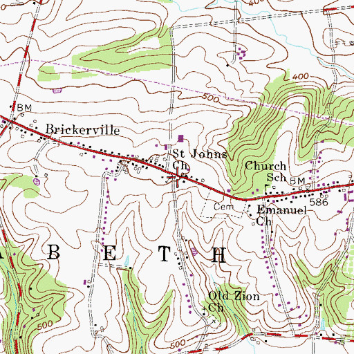 Topographic Map of Saint Johns Church, PA