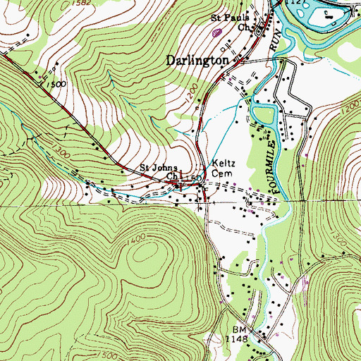 Topographic Map of Saint Johns Church, PA