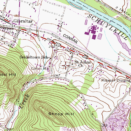 Topographic Map of Saint Johns Church, PA
