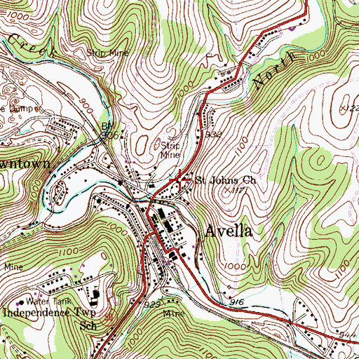 Topographic Map of Saint Johns Church, PA
