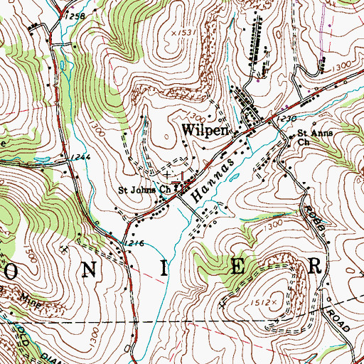 Topographic Map of Saint Johns Church, PA