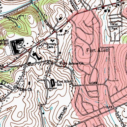 Topographic Map of Saint Johns Church, PA