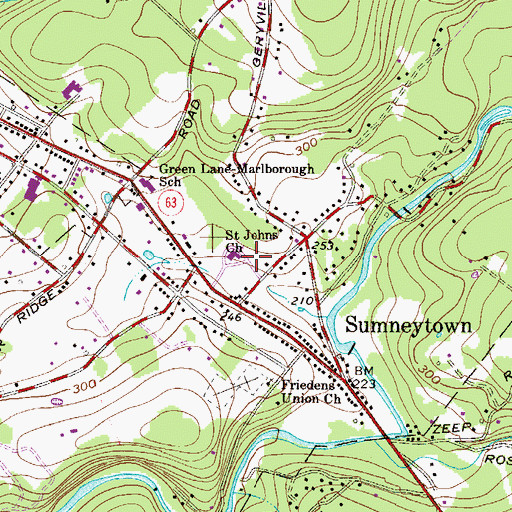 Topographic Map of Saint Johns Church, PA