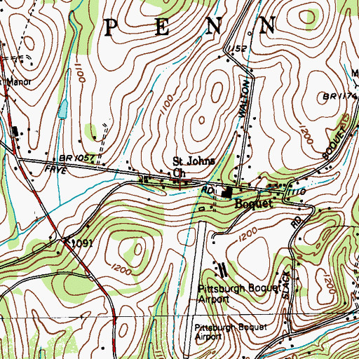 Topographic Map of Saint Johns Church, PA