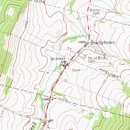 Topographic Map of Saint Johns Church, PA