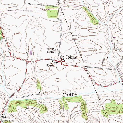 Topographic Map of Saint Johns Church, PA