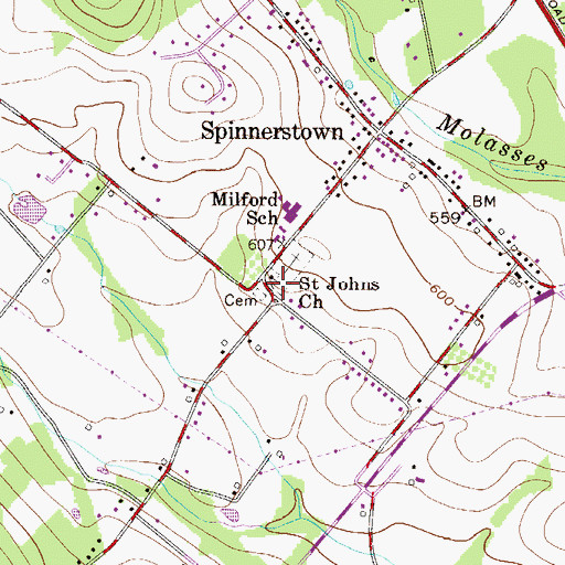 Topographic Map of Saint Johns Church, PA