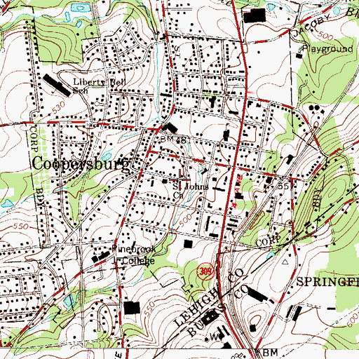 Topographic Map of Saint Johns Church, PA
