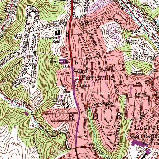 Topographic Map of Saint Johns Church, PA