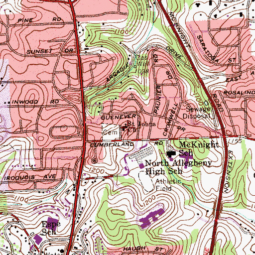 Topographic Map of Saint Johns Church, PA