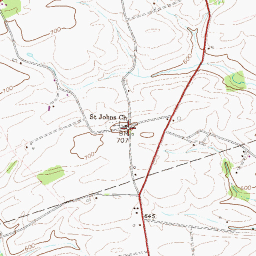 Topographic Map of Saint Johns Church, PA