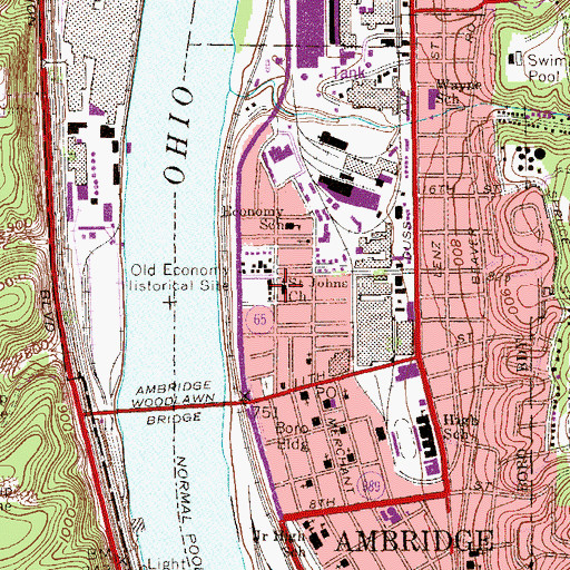 Topographic Map of Saint Johns Church, PA