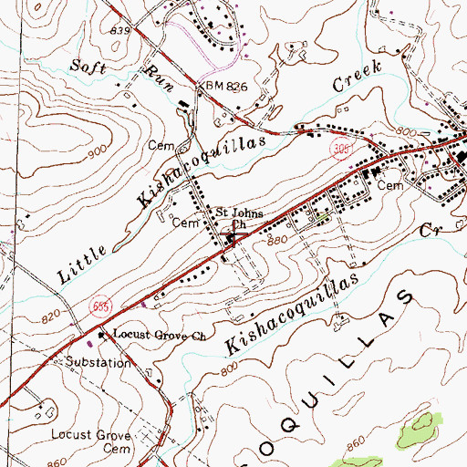 Topographic Map of Saint Johns Church, PA