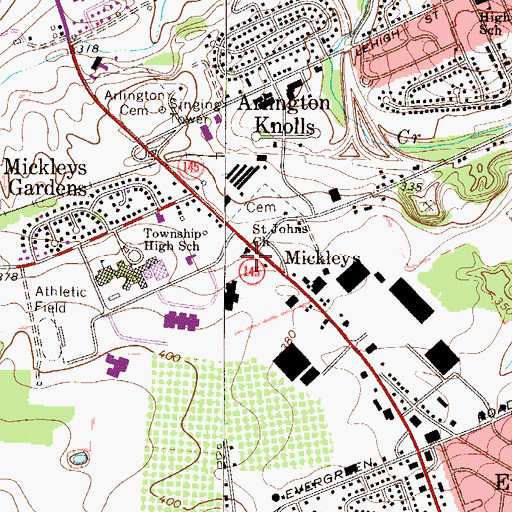 Topographic Map of Saint Johns Church, PA