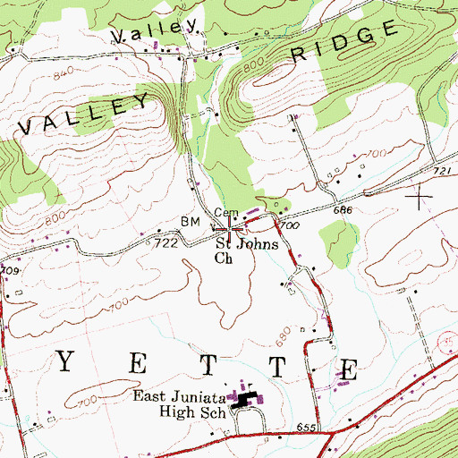 Topographic Map of Saint Johns Church, PA