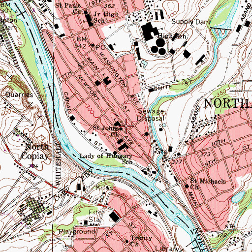 Topographic Map of Saint Johns Church, PA