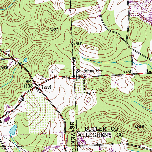 Topographic Map of Saint Johns Church, PA