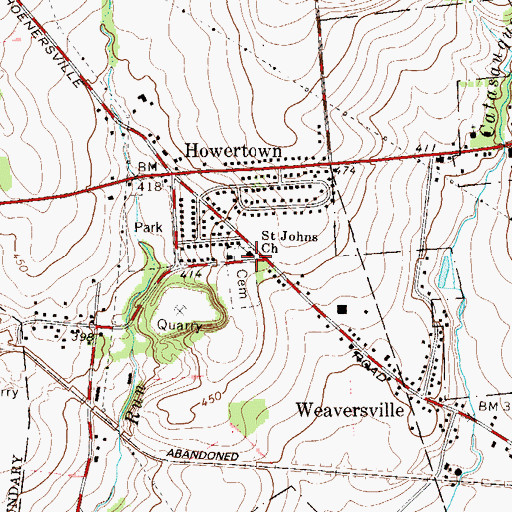 Topographic Map of Saint Johns Church, PA