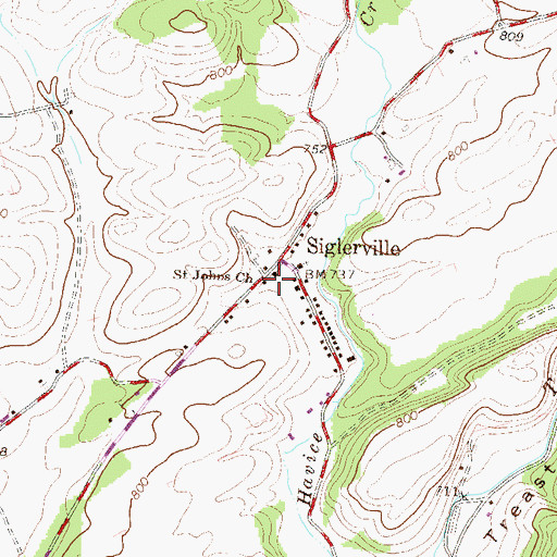 Topographic Map of Saint Johns Church, PA