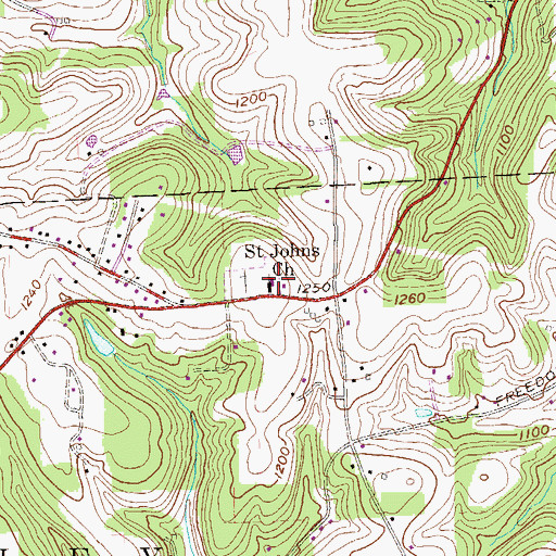 Topographic Map of Saint Johns Church, PA