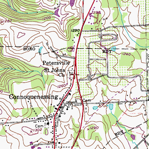 Topographic Map of Saint Johns Church, PA