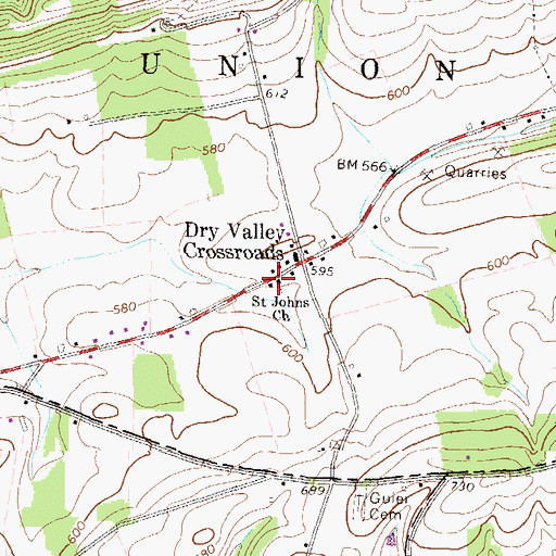 Topographic Map of Saint Johns Church, PA
