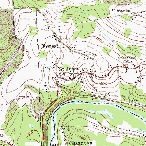 Topographic Map of Saint Johns Church, PA