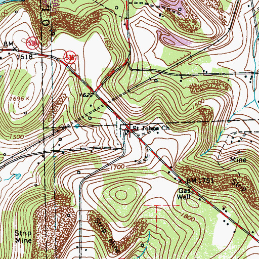 Topographic Map of Saint Johns Church, PA