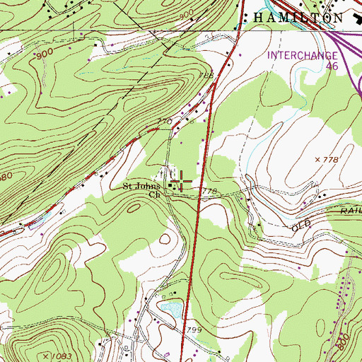 Topographic Map of Saint Johns Church, PA