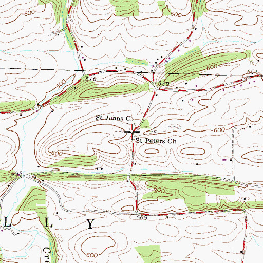 Topographic Map of Saint Johns Church, PA