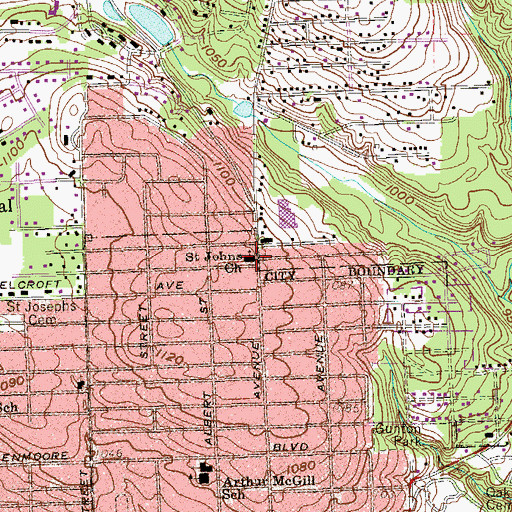 Topographic Map of Saint Johns Church, PA