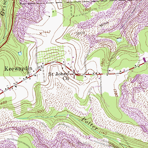 Topographic Map of Saint Johns Church, PA