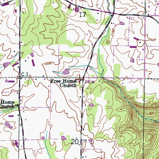 Topographic Map of Free Home Baptist Church, AL