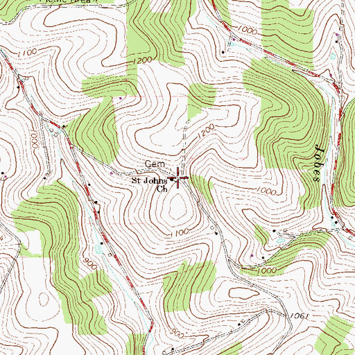 Topographic Map of Saint Johns Church, PA