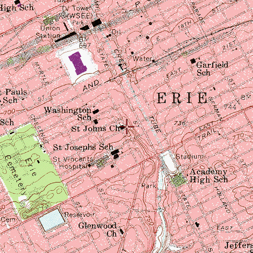 Topographic Map of Saint Johns Evangelical Lutheran Church, PA