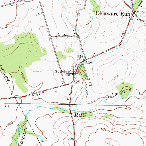 Topographic Map of Saint Johns Church, PA