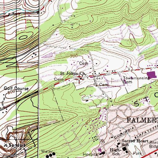 Topographic Map of Saint Johns Church Cemetery, PA