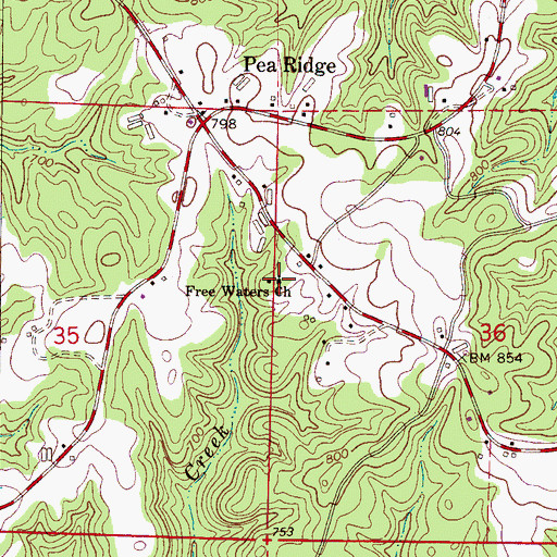 Topographic Map of Free Waters Church, AL