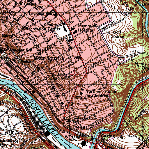 Topographic Map of Saint Johns High School, PA
