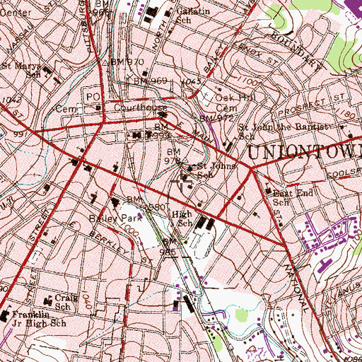Topographic Map of Saint John the Evangelist Regional Catholic School, PA
