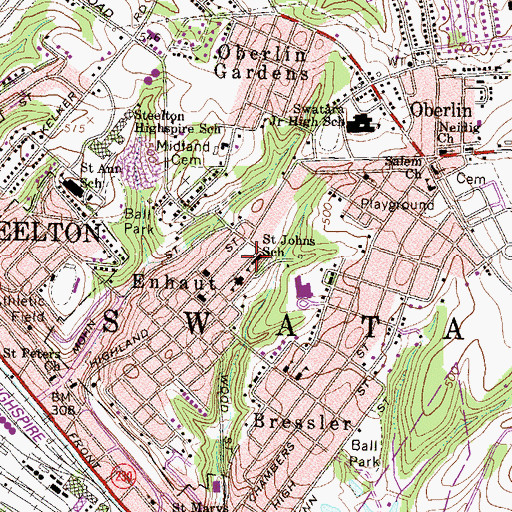 Topographic Map of Saint Johns School, PA