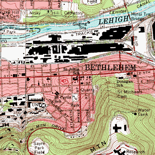 Topographic Map of Saint Johns School, PA