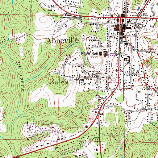 Topographic Map of Free Will Church, AL